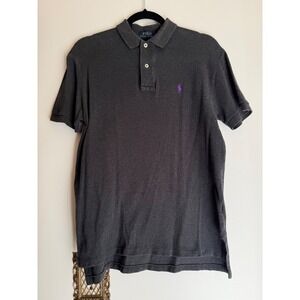 Polo Ralph Lauren Mens‎ Gray Cotton Short Sleeve Polo Shirt Purple Pony Logo S